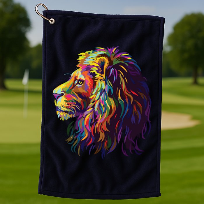 Colorful Lion Head Design Pop Art Style Golf Towel