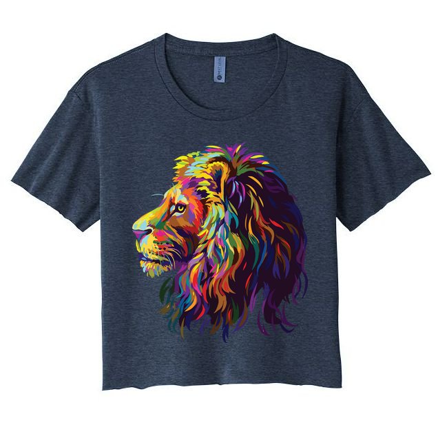 Colorful Lion Head Design Pop Art Style Crop Top
