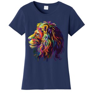 Colorful Lion Head Design Pop Art Style Women's T-Shirt