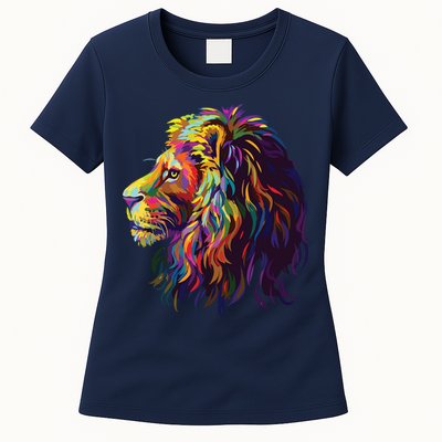 Colorful Lion Head Design Pop Art Style Womens T-Shirt
