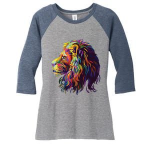 Colorful Lion Head Design Pop Art Style Women's Tri-Blend 3/4-Sleeve Raglan Shirt