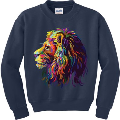 Colorful Lion Head Design Pop Art Style Kids Sweatshirt