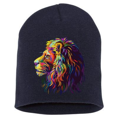 Colorful Lion Head Design Pop Art Style Short Acrylic Beanie