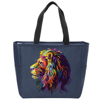 Colorful Lion Head Design Pop Art Style Zip Tote Bag