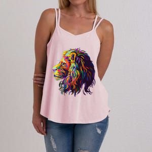 Colorful Lion Head Design Pop Art Style Women's Strappy Tank