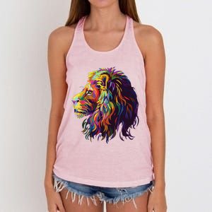 Colorful Lion Head Design Pop Art Style Women's Knotted Racerback Tank