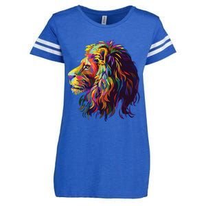 Colorful Lion Head Design Pop Art Style Enza Ladies Jersey Football T-Shirt