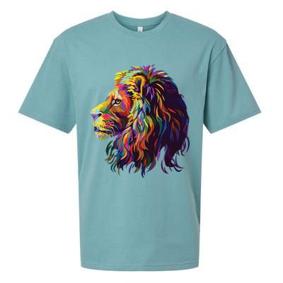 Colorful Lion Head Design Pop Art Style Sueded Cloud Jersey T-Shirt