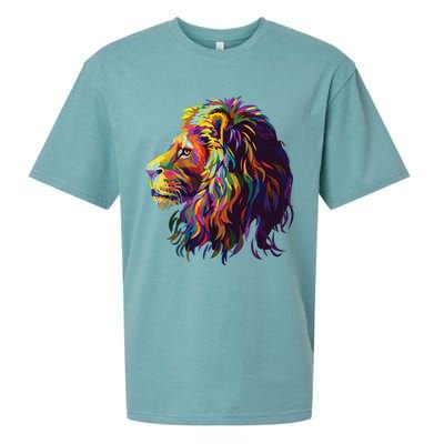 Colorful Lion Head Design Pop Art Style Sueded Cloud Jersey T-Shirt