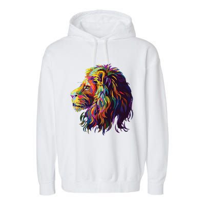 Colorful Lion Head Design Pop Art Style Garment-Dyed Fleece Hoodie