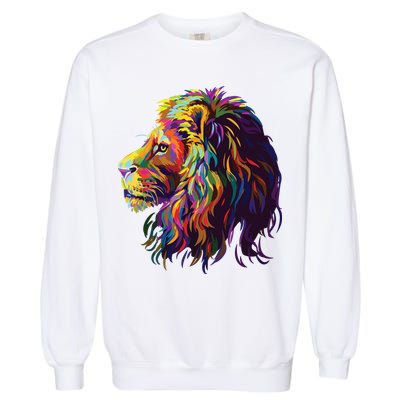Colorful Lion Head Design Pop Art Style Garment-Dyed Sweatshirt