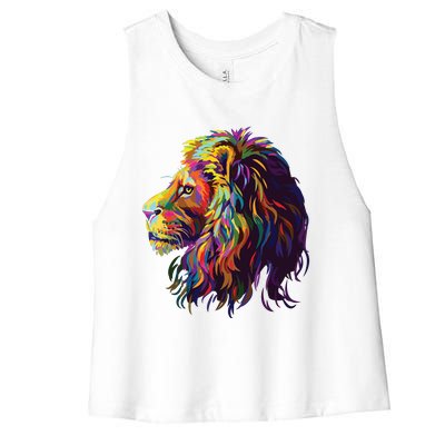 Colorful Lion Head Design Pop Art Style Women's Racerback Cropped Tank