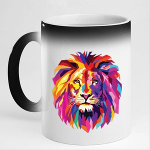 Cool Lion Head Design With Bright Colorful 11oz Black Color Changing Mug