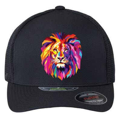 Cool Lion Head Design With Bright Colorful Flexfit Unipanel Trucker Cap