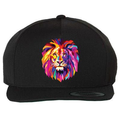 Cool Lion Head Design With Bright Colorful Wool Snapback Cap