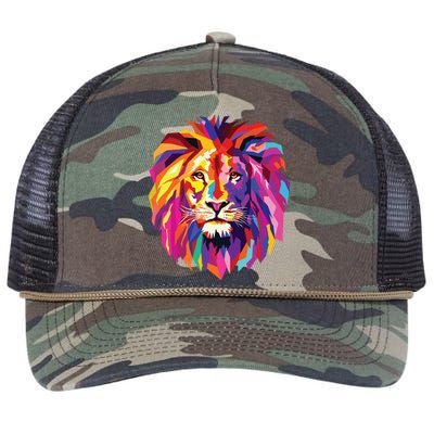 Cool Lion Head Design With Bright Colorful Retro Rope Trucker Hat Cap