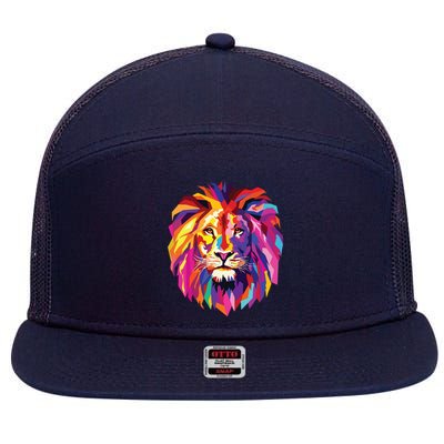 Cool Lion Head Design With Bright Colorful 7 Panel Mesh Trucker Snapback Hat