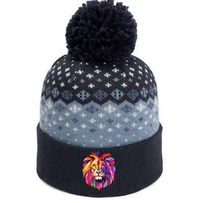 Cool Lion Head Design With Bright Colorful The Baniff Cuffed Pom Beanie