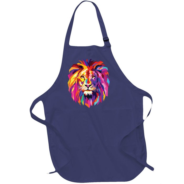 Cool Lion Head Design With Bright Colorful Full-Length Apron With Pockets