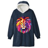 Cool Lion Head Design With Bright Colorful Hooded Wearable Blanket