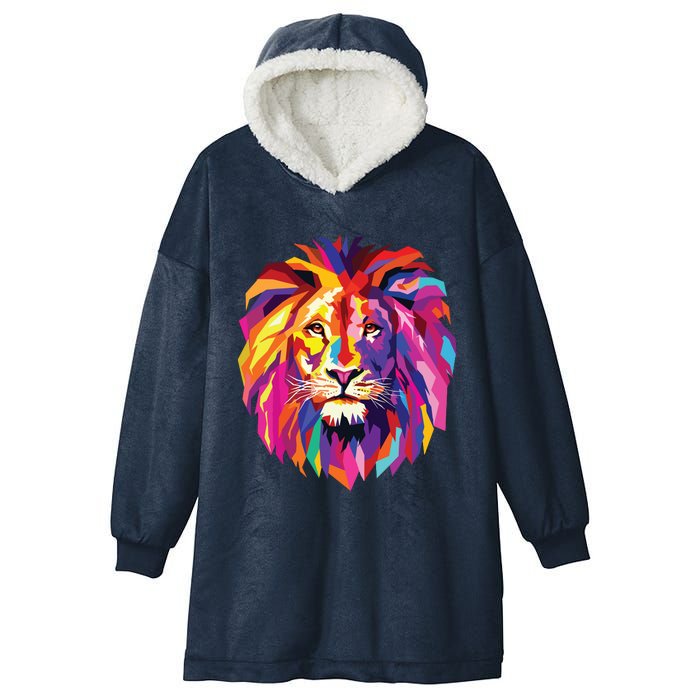 Cool Lion Head Design With Bright Colorful Hooded Wearable Blanket