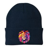 Cool Lion Head Design With Bright Colorful Knit Cap Winter Beanie