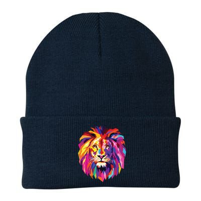 Cool Lion Head Design With Bright Colorful Knit Cap Winter Beanie