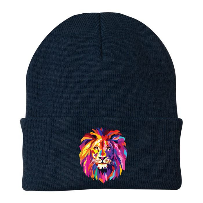 Cool Lion Head Design With Bright Colorful Knit Cap Winter Beanie