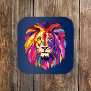 Cool Lion Head Design With Bright Colorful Coaster