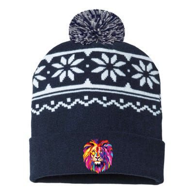 Cool Lion Head Design With Bright Colorful USA-Made Snowflake Beanie