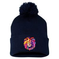 Cool Lion Head Design With Bright Colorful Pom Pom 12in Knit Beanie