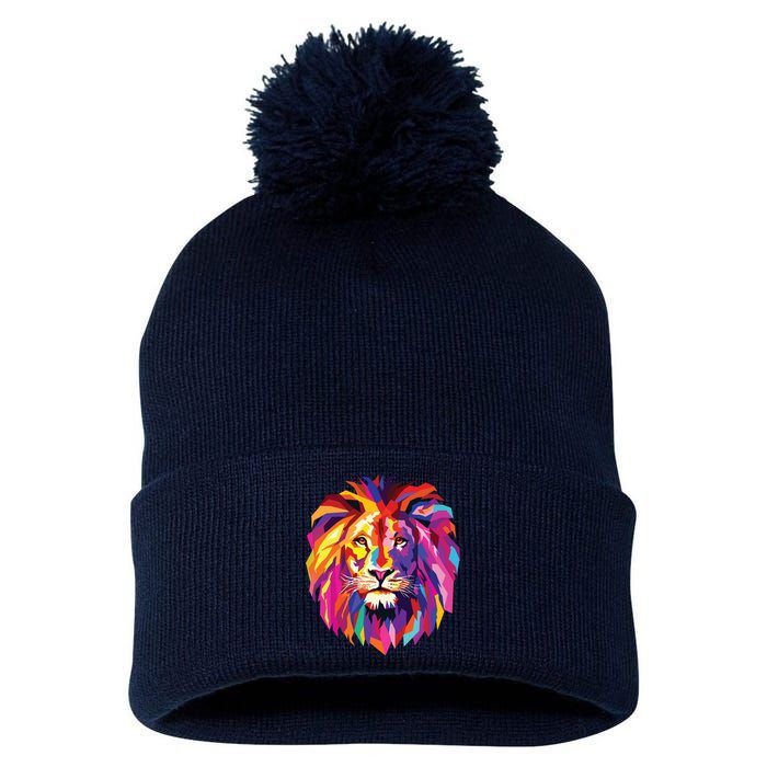 Cool Lion Head Design With Bright Colorful Pom Pom 12in Knit Beanie