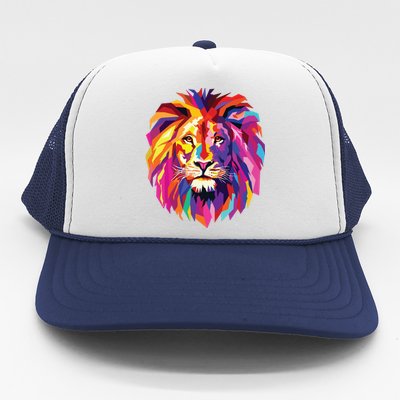 Cool Lion Head Design With Bright Colorful Trucker Hat