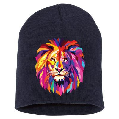 Cool Lion Head Design With Bright Colorful Short Acrylic Beanie