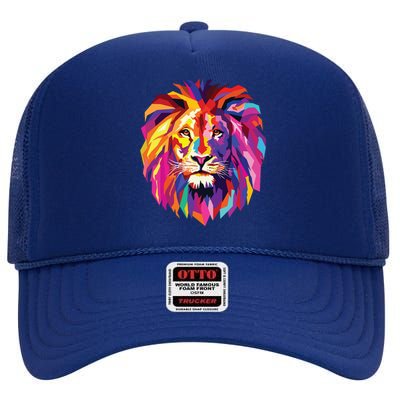 Cool Lion Head Design With Bright Colorful High Crown Mesh Back Trucker Hat