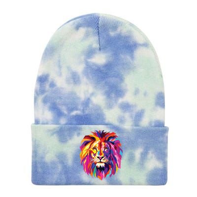 Cool Lion Head Design With Bright Colorful Tie Dye 12in Knit Beanie