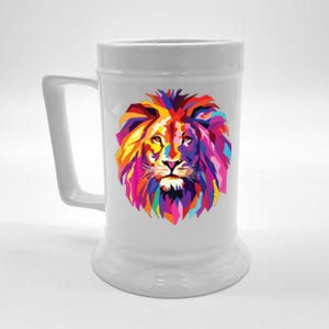 Cool Lion Head Design With Bright Colorful Beer Stein