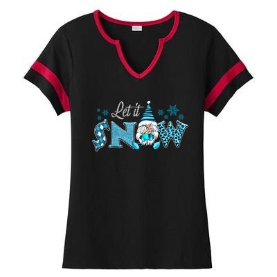 Christmas Let It Snow Santa Gnomes Hat Christmas Lights Gift Ladies Halftime Notch Neck Tee