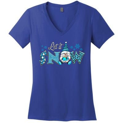 Christmas Let It Snow Santa Gnomes Hat Christmas Lights Gift Women's V-Neck T-Shirt