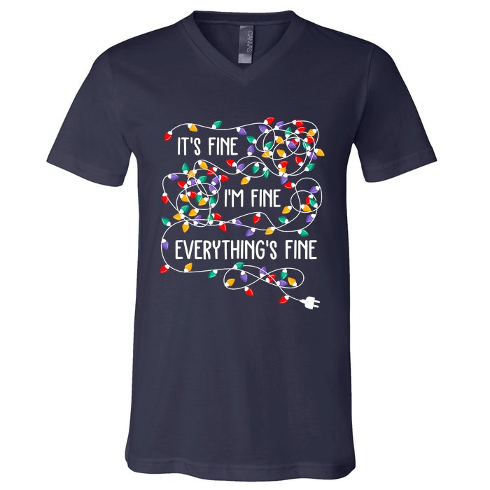 Christmas Light It's Fine I'm Fine Everything Is Fine V-Neck T-Shirt