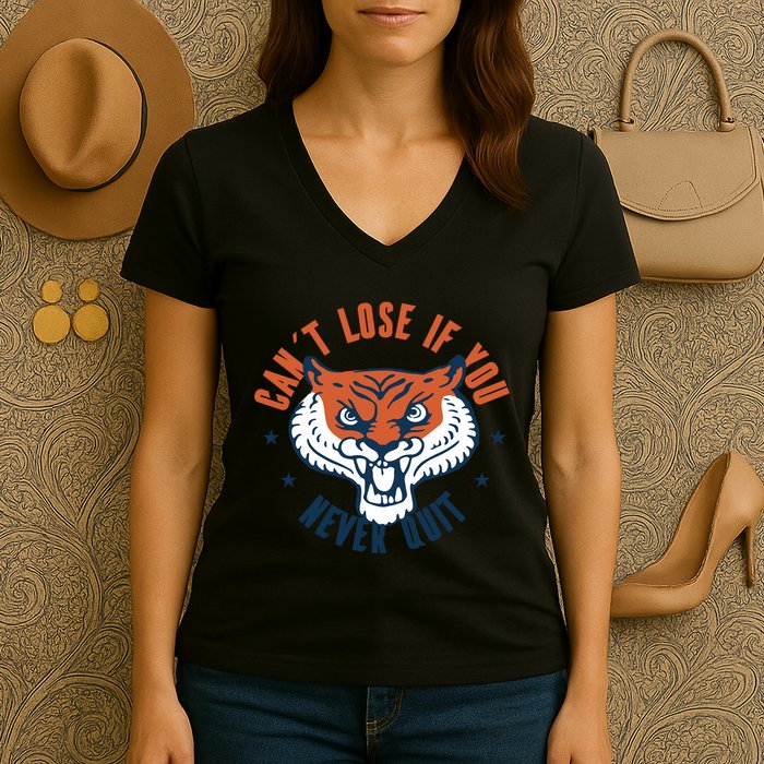 Can't Lose If You Never Quit Tiger Hustle Motivation Women's V-Neck T-Shirt