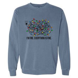 Christmas Lights IM Fine Everything Is Fine Ugly Christmas Cute Gift Garment-Dyed Sweatshirt