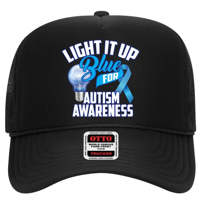 Cute Light It Up Blue For Autism Awareness Gift High Crown Mesh Back Trucker Hat