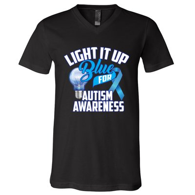 Cute Light It Up Blue For Autism Awareness Gift V-Neck T-Shirt