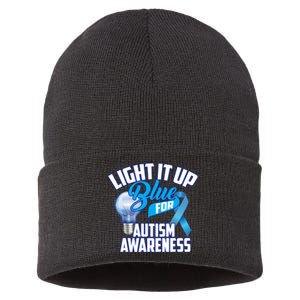 Cute Light It Up Blue For Autism Awareness Gift Sustainable Knit Beanie