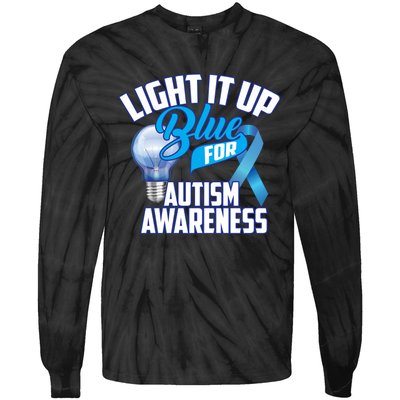 Cute Light It Up Blue For Autism Awareness Gift Tie-Dye Long Sleeve Shirt