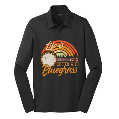 Cute Life Is Better With Bluegrass Cool Gift Funny Music Lover Gift Silk Touch Performance Long Sleeve Polo