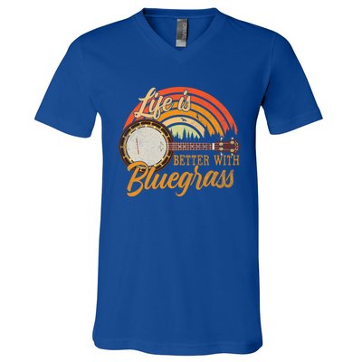 Cute Life Is Better With Bluegrass Cool Gift Funny Music Lover Gift V-Neck T-Shirt