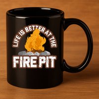 Campfire Life Is Better At The Firepit Camping Campsite Fire 11oz C Handle Ceramic Mug