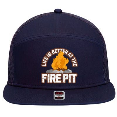 Campfire Life Is Better At The Firepit Camping Campsite Fire 7 Panel Mesh Trucker Snapback Hat